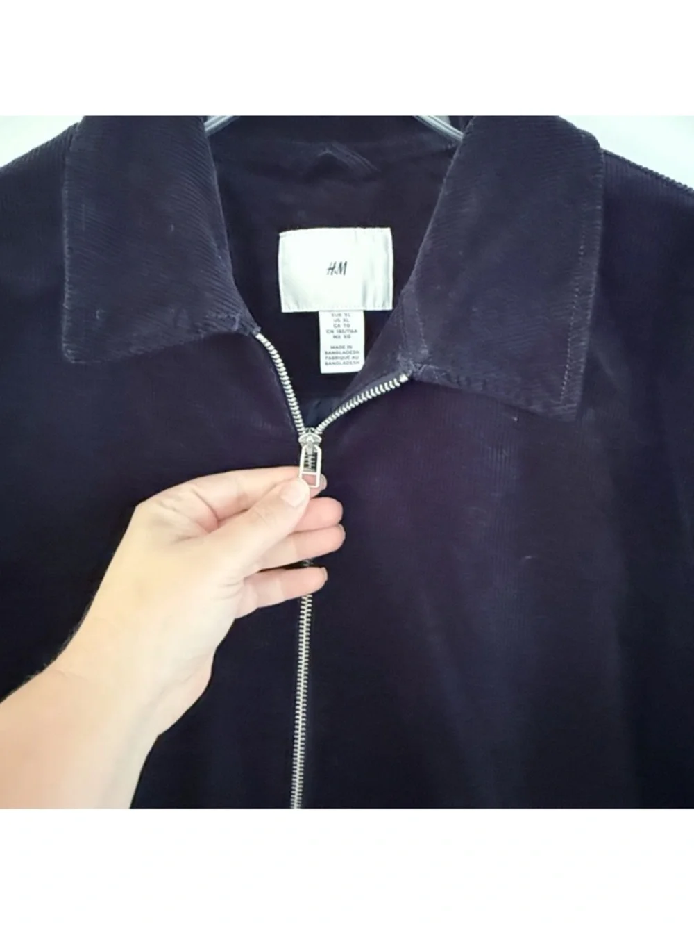 H&M Men Corduroy Zipper Bomber Jacket XL Navy Dark Academia Preppy Ivy‎ League